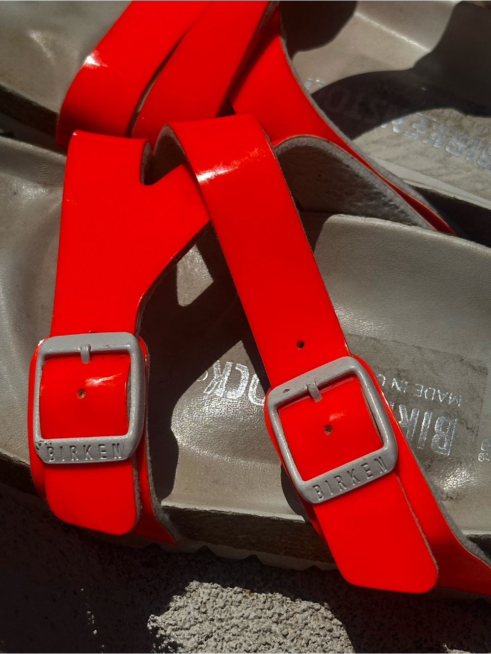 Birkenstock Arizona Neon Orange Patent Leather Two-Strap Sandals EU 37 US 6-6.5 - Picture 6 of 8